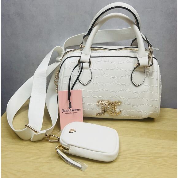 JUICY COUTURE Monogram/Gold White Satchel Bag With Bonus Mini Bag NWT - Picture 2 of 11